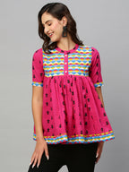 Pink & Black Pure Cotton Printed A-Line Top - Bosky | Grocsy
