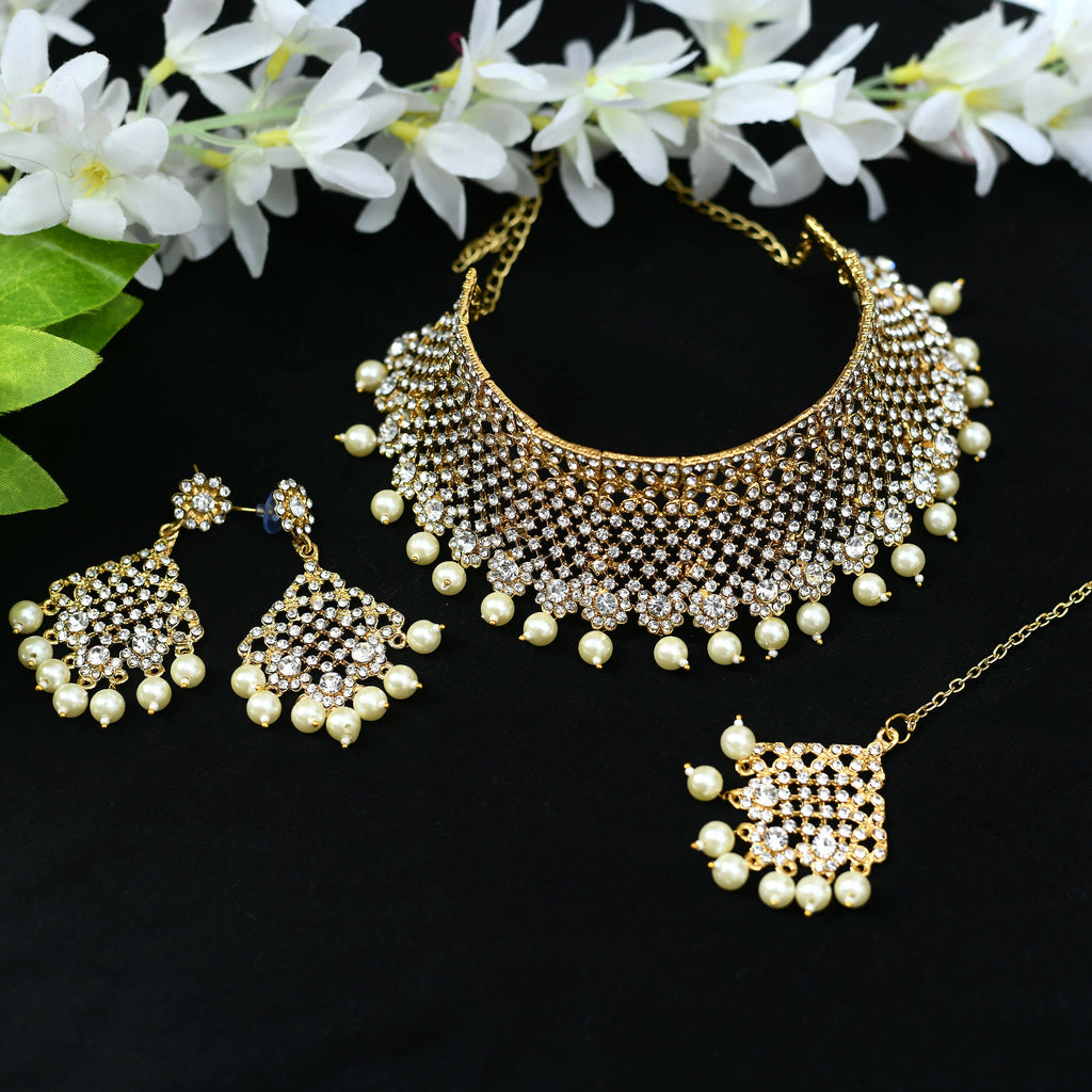 Mominos Fashion Johar Kamal Traditional Rajwadi Design Heavy Golden Necklace Set | Grocsy