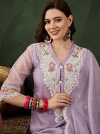 Sangria Embroidered Kurta With Trouser & Dupatta Set | Grocsy