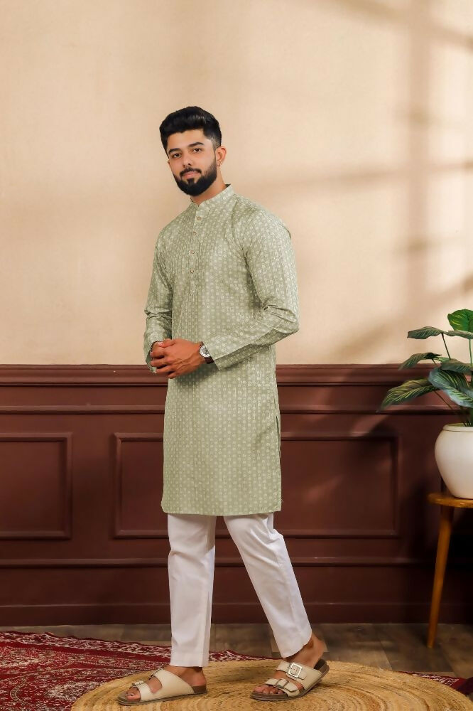 Pista Art Silk Digital Printed, Embroidery Work Kurta Set - Mahotsav | Grocsy
