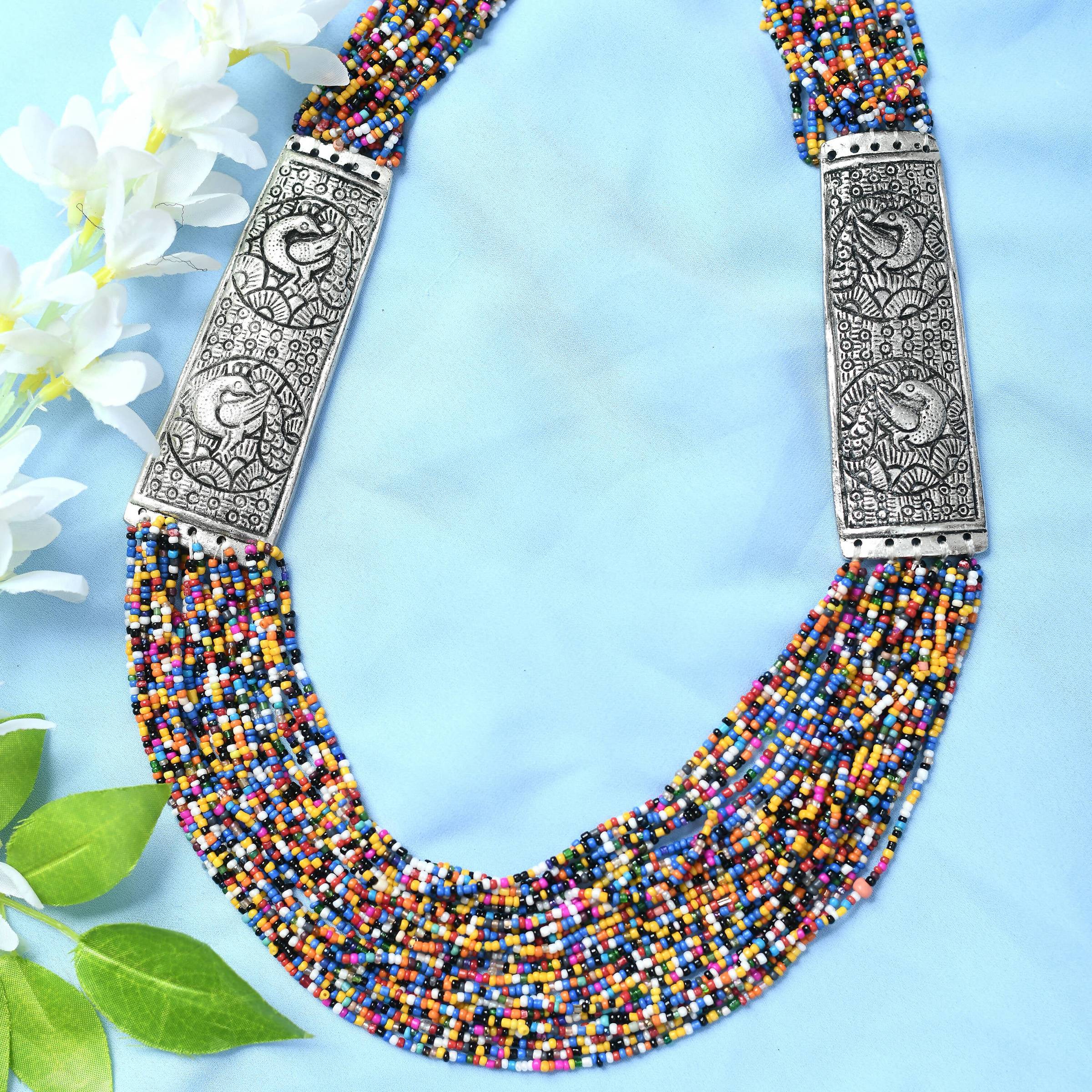Mominos Fashion Johar Kamal Oxidised Multi Beads Long Statement Necklace For Women | Grocsy