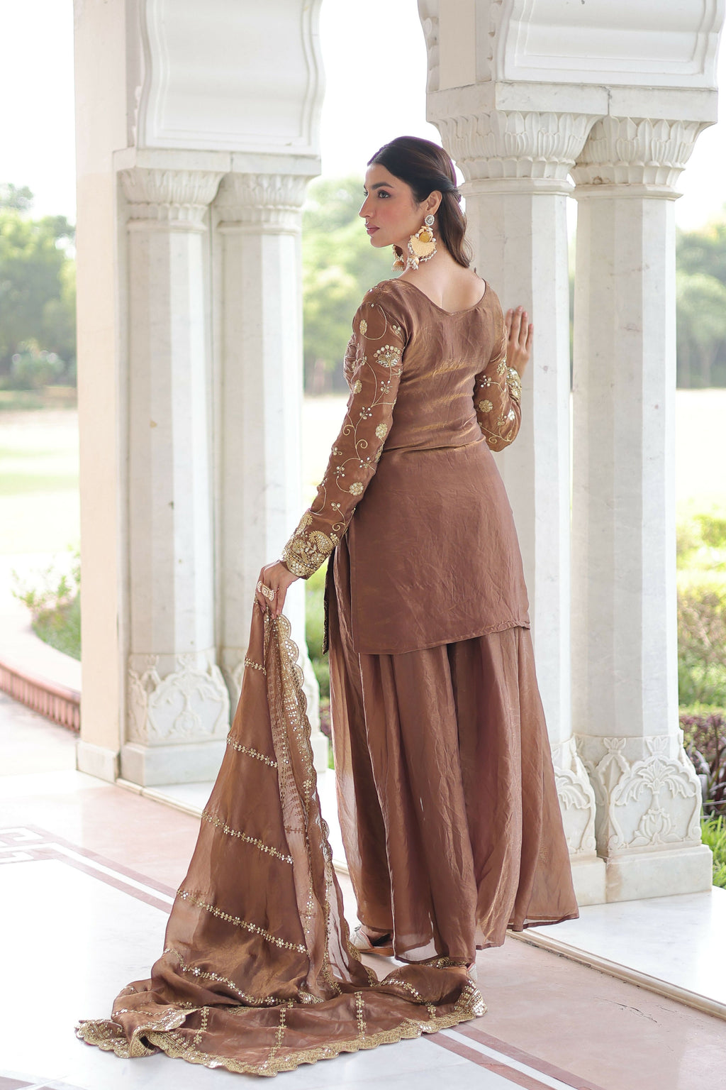 Joban Fashion Coffee Readymade Kurta Set With Sequence embroidery Work | Grocsy
