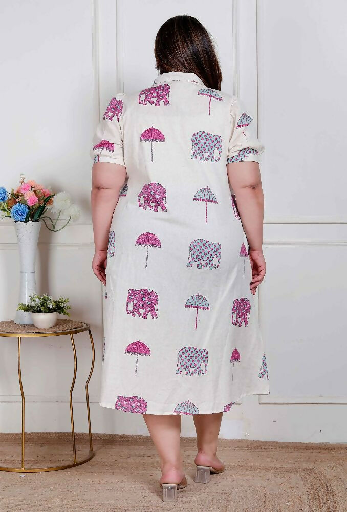 Miravan Plus Size Womens Flex Cotton Short Sleeve Off White Animal Print A-Line Maxi Dress | Grocsy