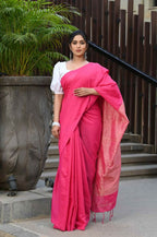 Beatitude Pink Cotton Ghicha Pallu Saree | Grocsy