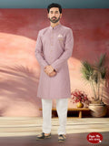 Joban Fashion Men's Pink Straight Silk Thread And Sequence Embroidary All Over Indo-Western Kurta Set | Grocsy