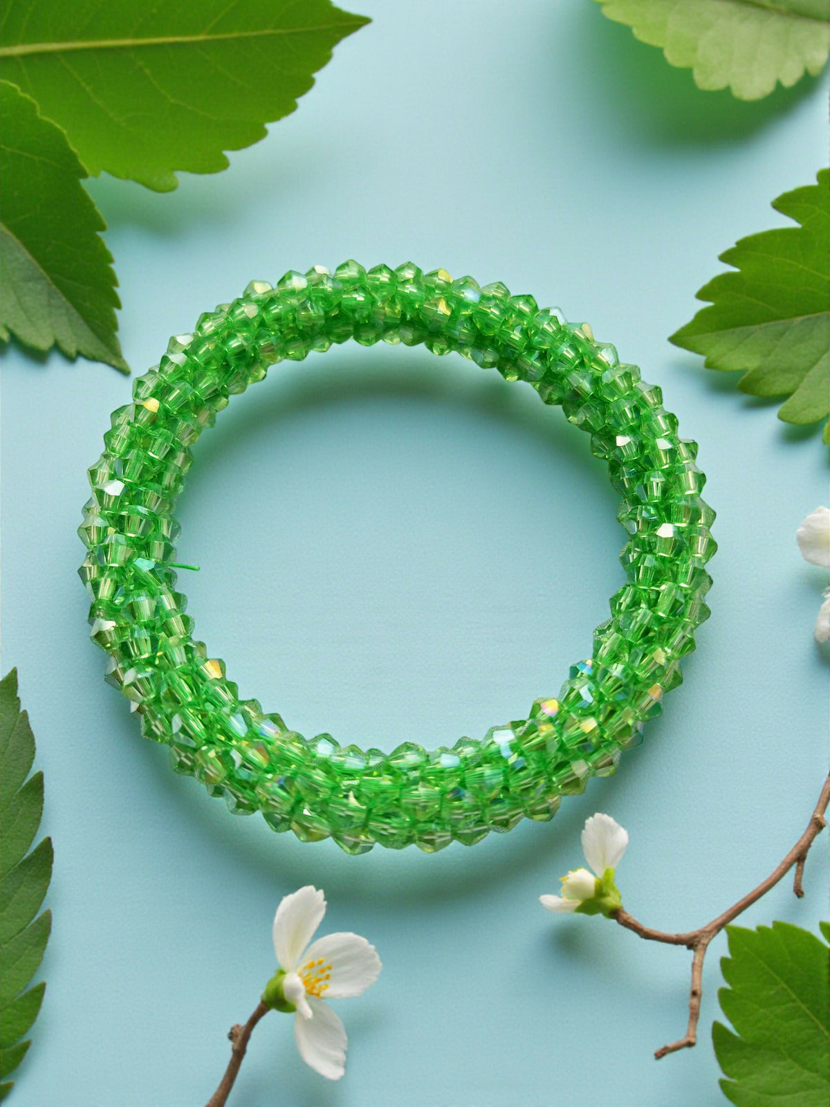 Inhanns Unisex Crystal Bloom – Adjustable Crystal Bead Bracelets - Pista Green | Grocsy