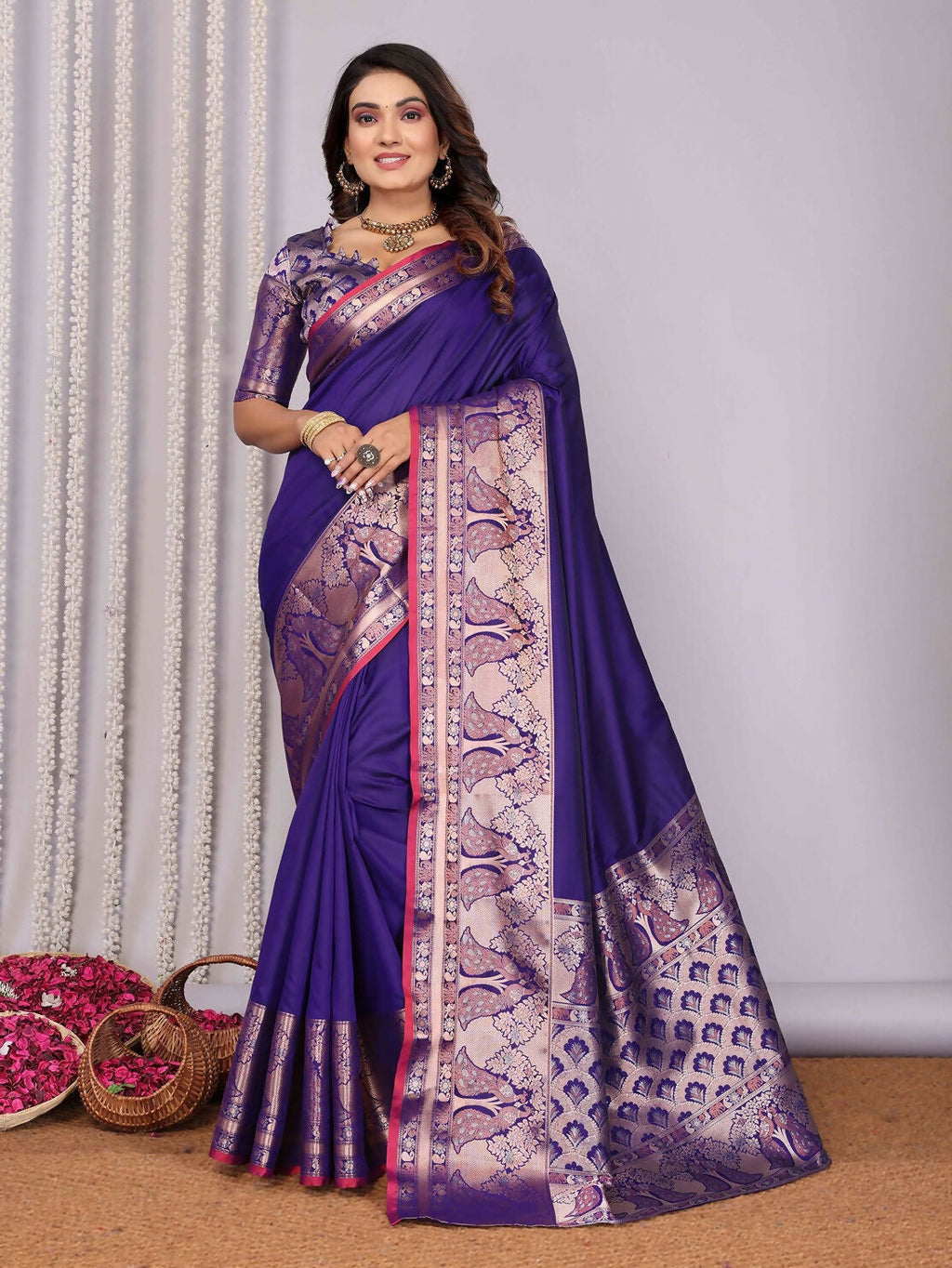 Joban Fashion Purple Woven Banarasi Silk Sarees | Grocsy