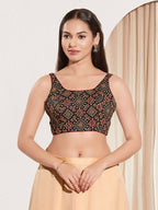 Joban Fashion Black Cotton Padded Blouse With Square Neck Sleeveless | Grocsy
