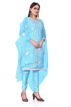 Sky Blue Organza Silk Embroidered Work Unstitched Dress Material - Tanvi | Grocsy