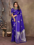 Joban Fashion Royal Blue Floral Motifs Banarasi Silk Sarees | Grocsy