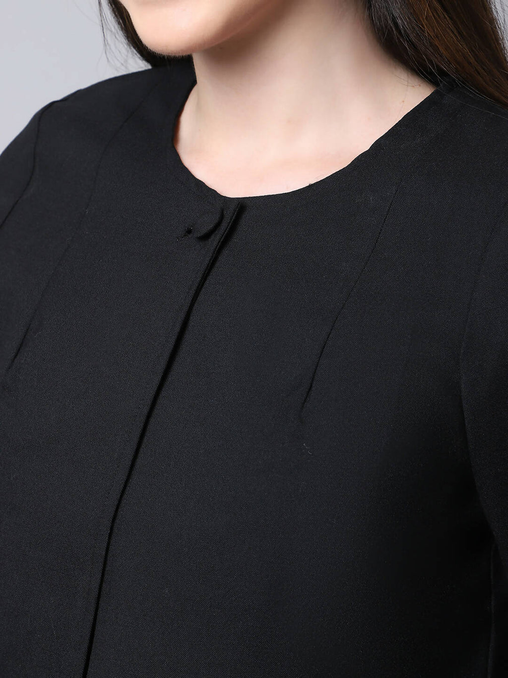 Even Apparels Black Polywool Open Front Statement Women's Jacket | Grocsy
