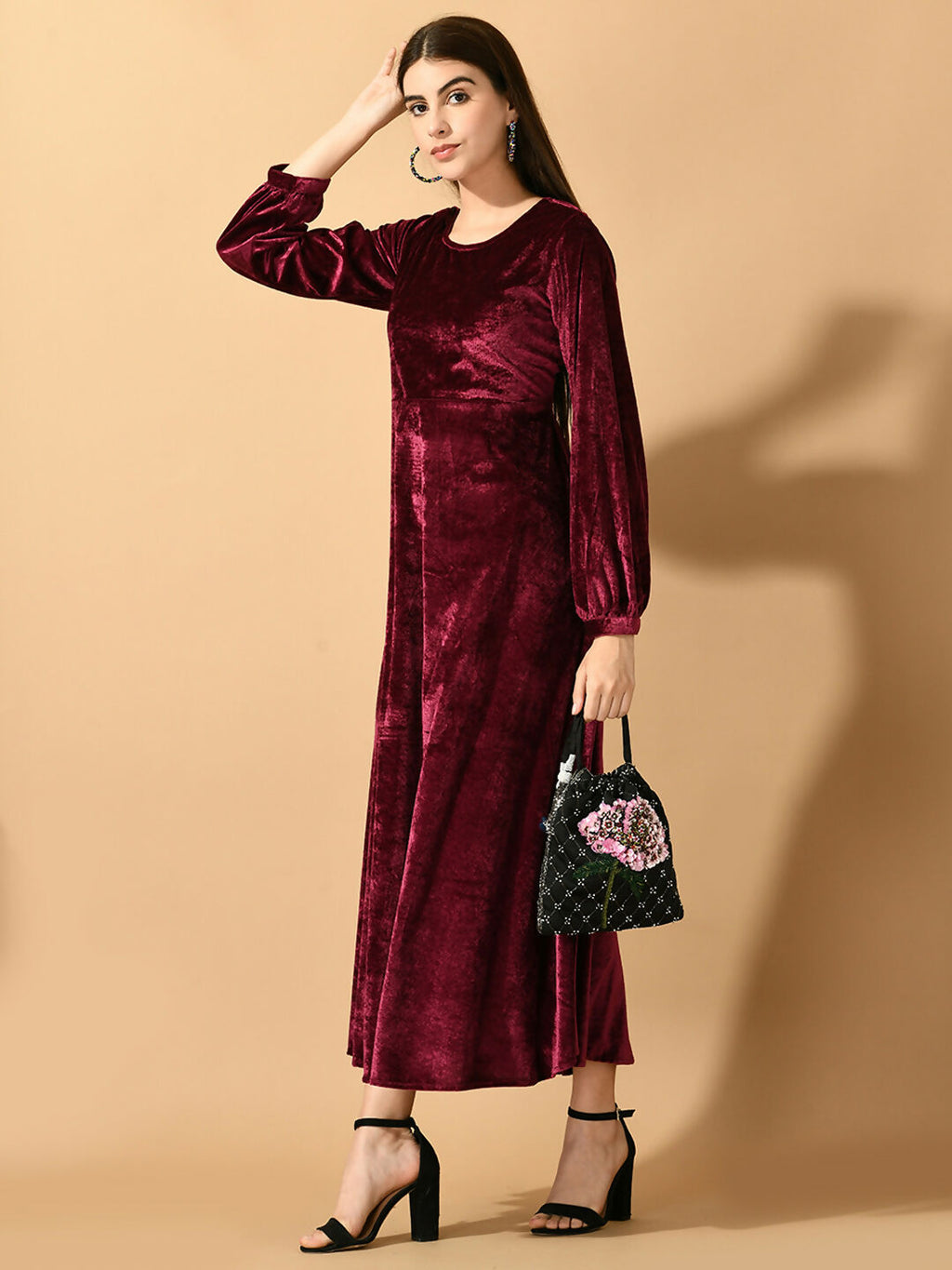 Myshka Women's Violet Fit and Flare Party Dress | Grocsy