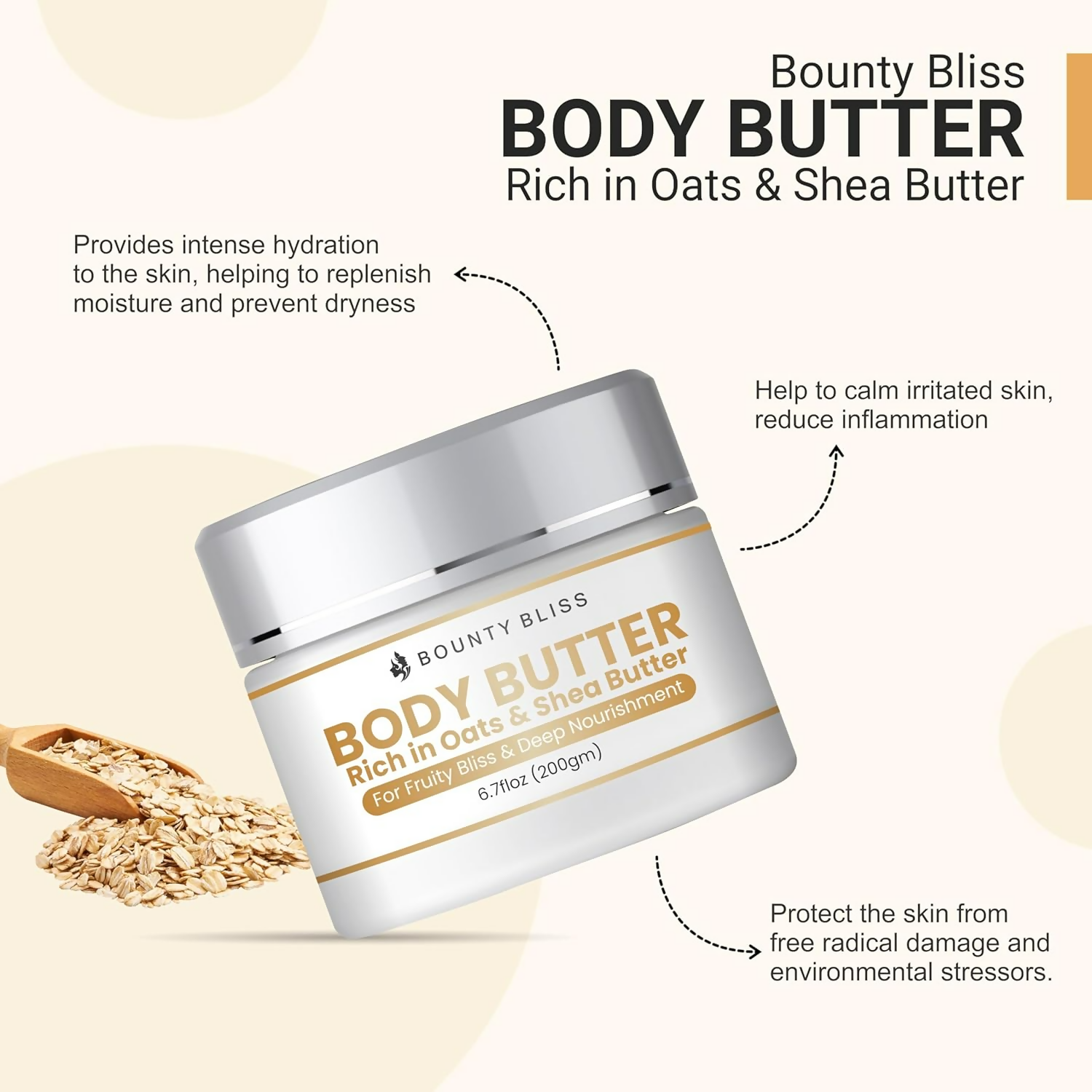 Bounty Bliss Oats & Shea Body Butter Cream - Nourishing Moisturizer | Grocsy