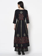 Aniyah Rayon Black Color Block Print Anarkali Palazzo Set (AN-186K) | Grocsy