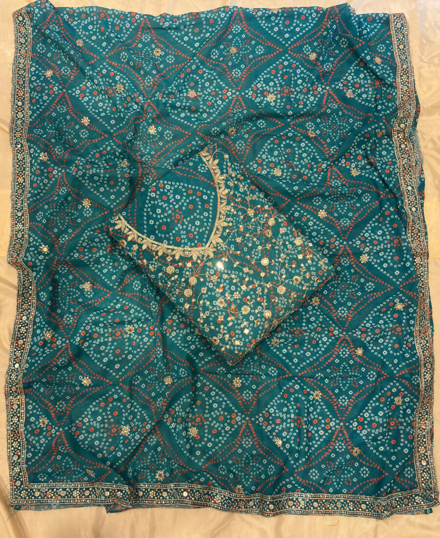 KC Teal Bandhani Printed Heavy Emrboidery Worked Sharara Suit Ethnic Wear | Grocsy