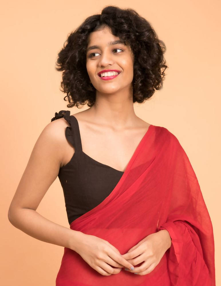 Suta Red Pure Cotton Solid Ruffle Saree | Grocsy