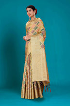 Beige Soft Organza Woven Design Saree with Unstitched Blouse Piece - Zaara | Grocsy