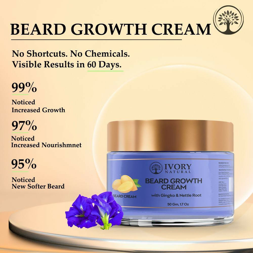 Ivory Natural Beard Growth Cream - Biotin Boosted Hair Follicle For New Hair Cycle | Grocsy