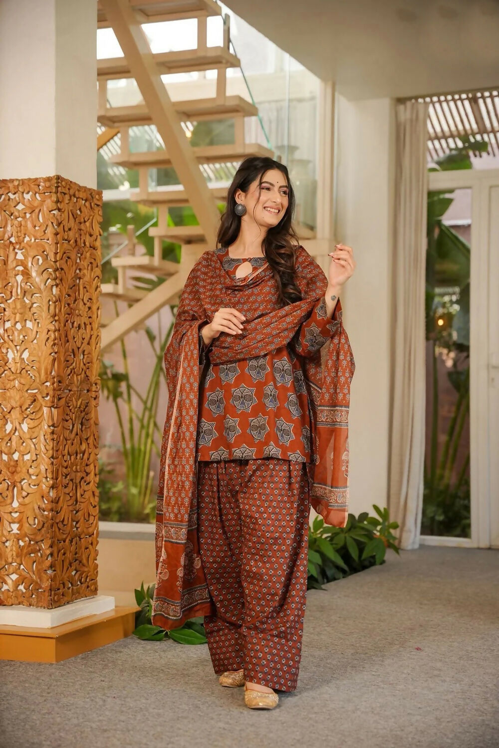 Aayaa Designer Cotton Silk Farshi Salwar Set - Maroon | Grocsy