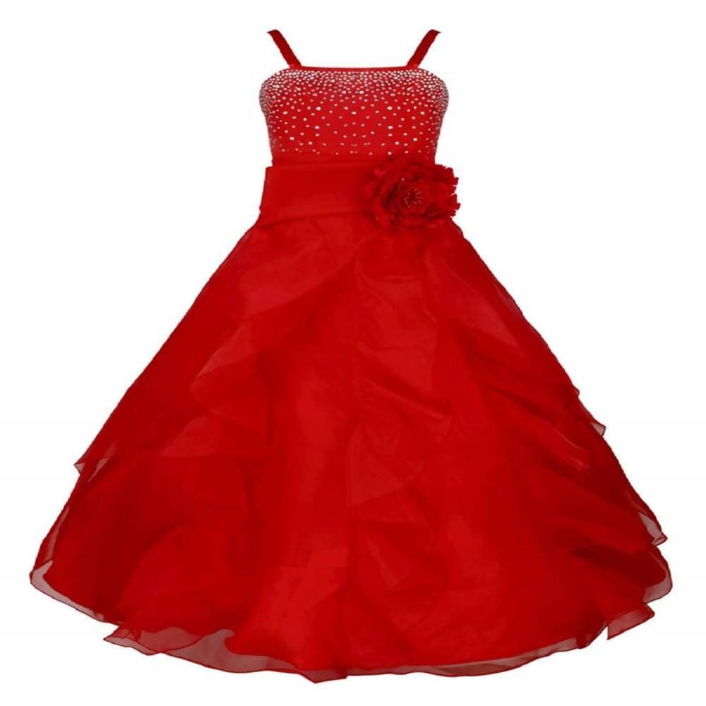 Asmaani Baby Girl's Red Colour Satin A-Line Maxi Full Length Dress (AS-DRESS-22085) | Grocsy