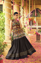 Teeya Creation Black Colour Rayon Silk Embroidery Work Fully Stitched Navratri Lehenga | Grocsy