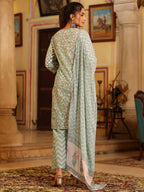 Juniper Women's Seagreen Cambric Floral Printed Kurta Palazzo Set | Grocsy
