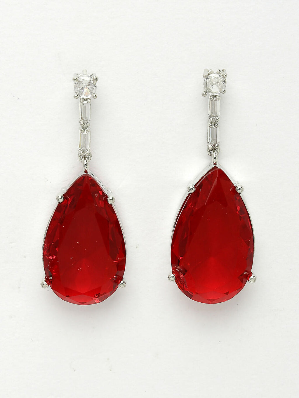 NVR Women's Silver-Plated Red Artificial Stones Studded Handcrafted Jewellery Set | Grocsy