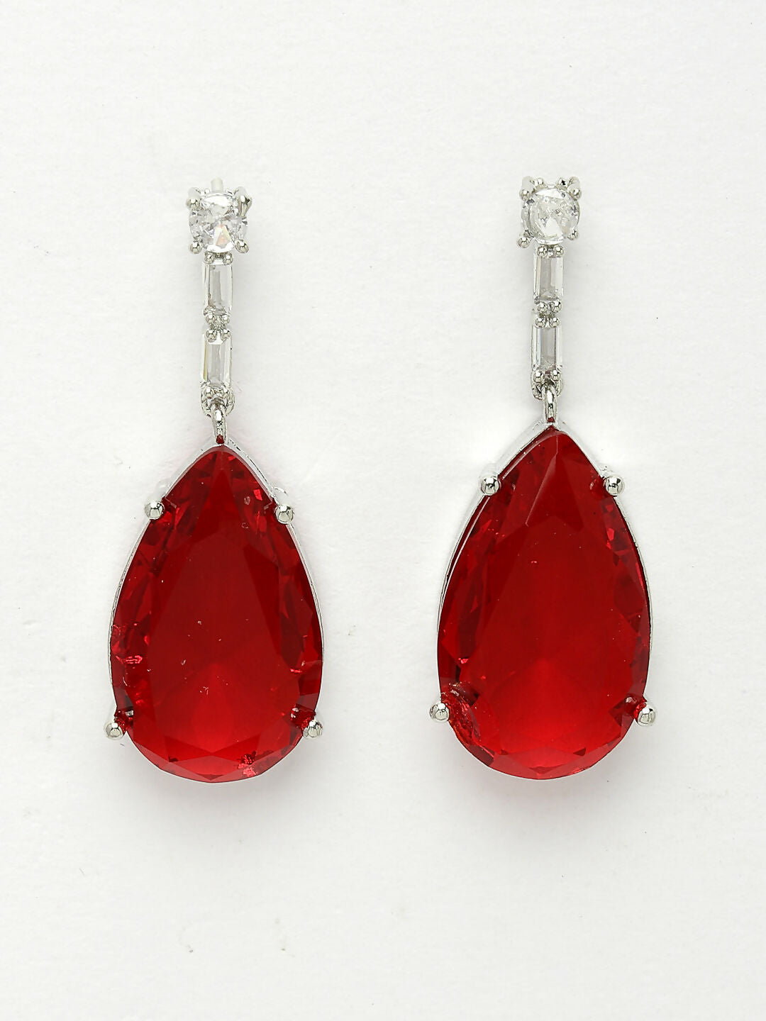 NVR Women's Silver-Plated Red Artificial Stones Studded Handcrafted Jewellery Set | Grocsy