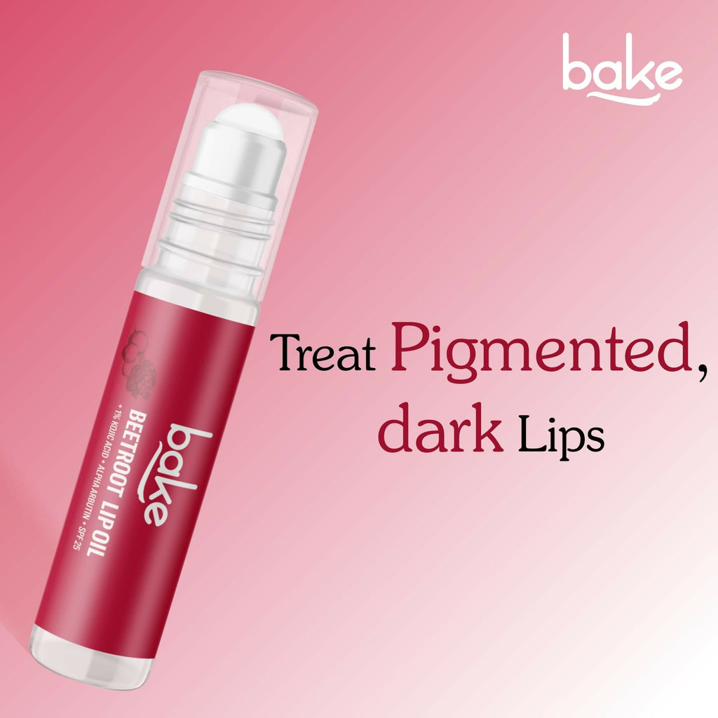 Bake 1% Kojic Acid Beetroot Tinted Lip Balm Oil for Dark & Pigmented Lips with SPF 25 & Alpha Arbutin | Grocsy