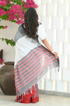 Beatitude Grey Temple Border Cotton Saree | Grocsy