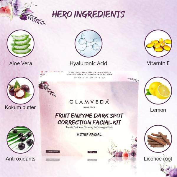 Glamveda Aha Fruit Enzyme Dark Spot Correction Facial Kit | Grocsy