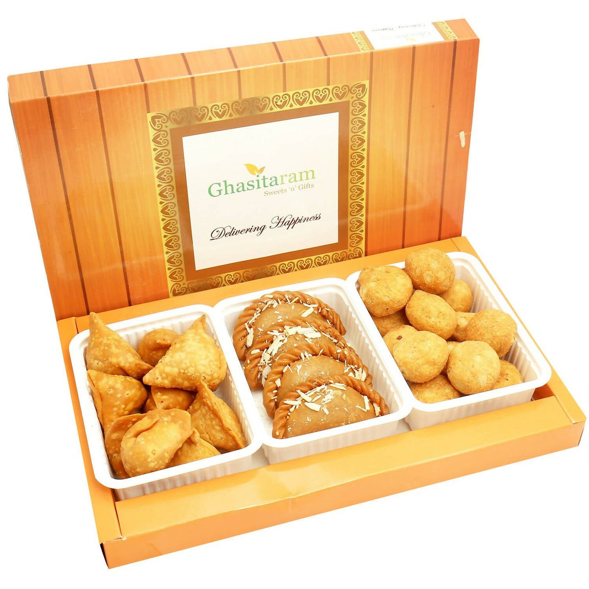 Ghasitaram Holi Hampers: Gujiya, Farsan Samosa and Farsan Kachori Hamper | Grocsy