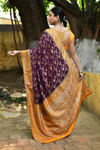 Joban Fashion Purple Crepe Chiffon Pure Handloom Banarasi Silk Saree | Grocsy