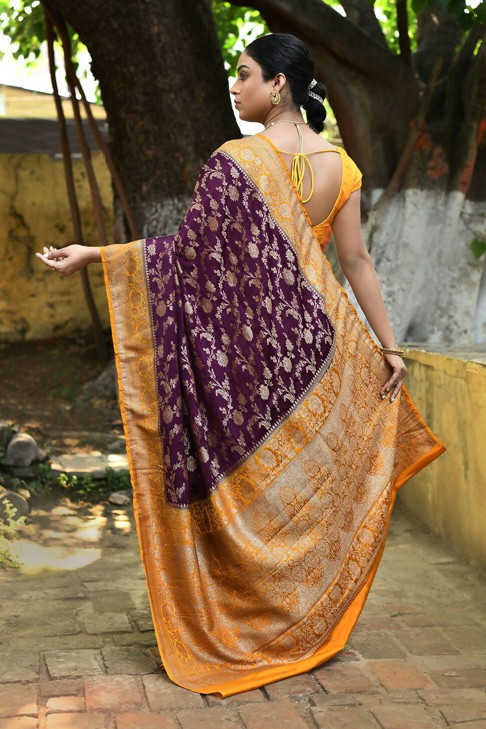 Joban Fashion Purple Crepe Chiffon Pure Handloom Banarasi Silk Saree | Grocsy