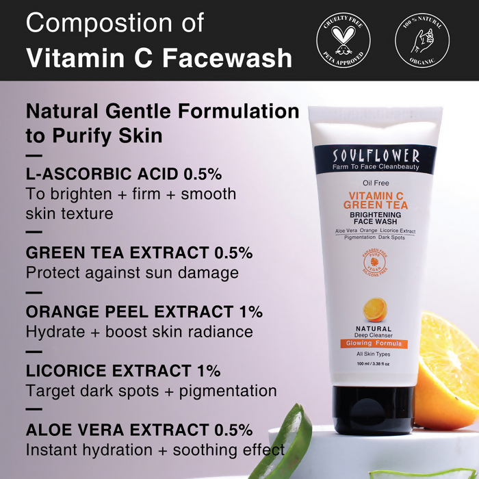Soulflower Vitamin C Green Tea Brightening Face Wash | Grocsy