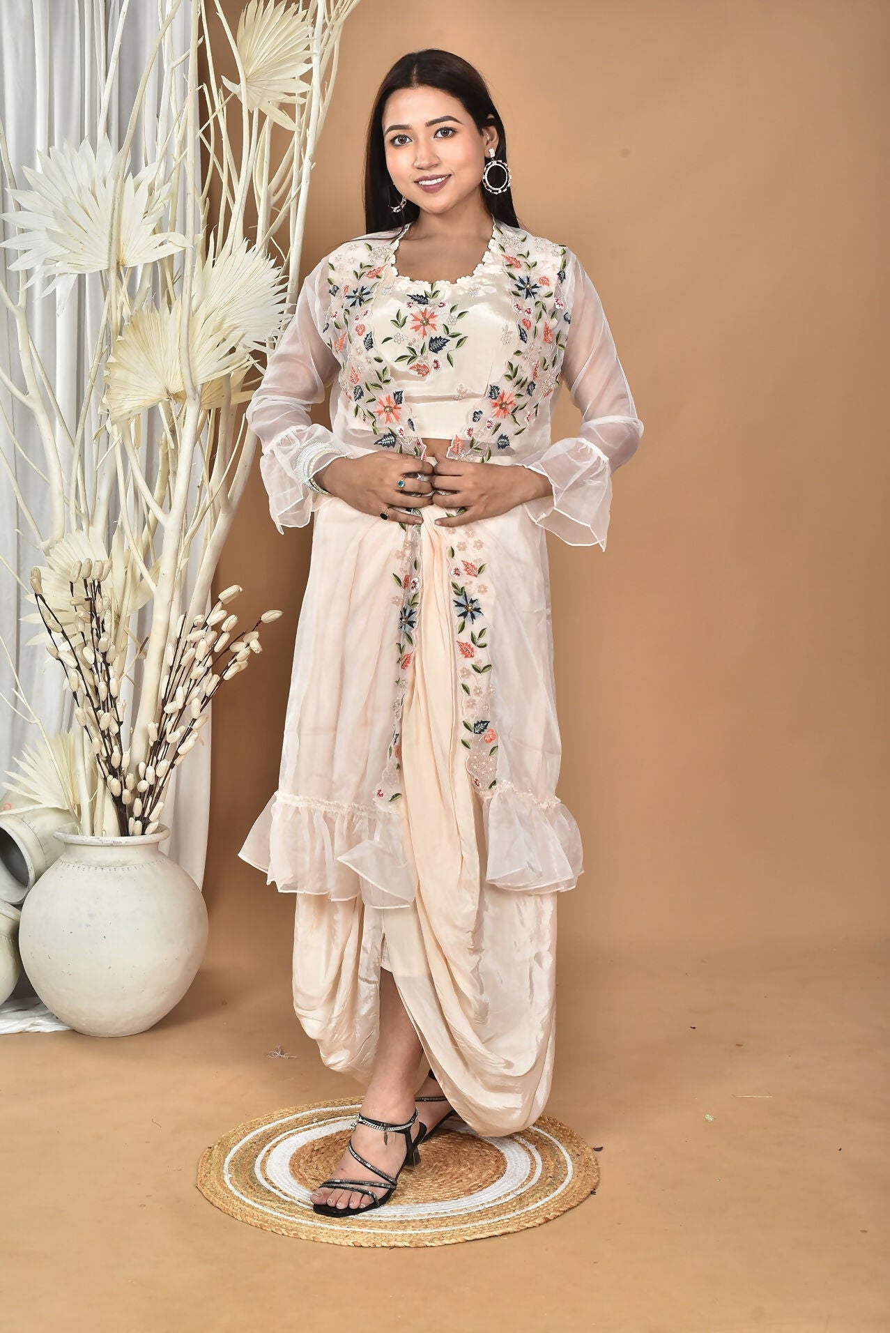 Morchari Women Hand Embroidery Crop Top-Light Peach | Grocsy