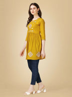 Jyoti Fashion Women's Mustard Viscose Rayon Embroidered Casual Top | Grocsy