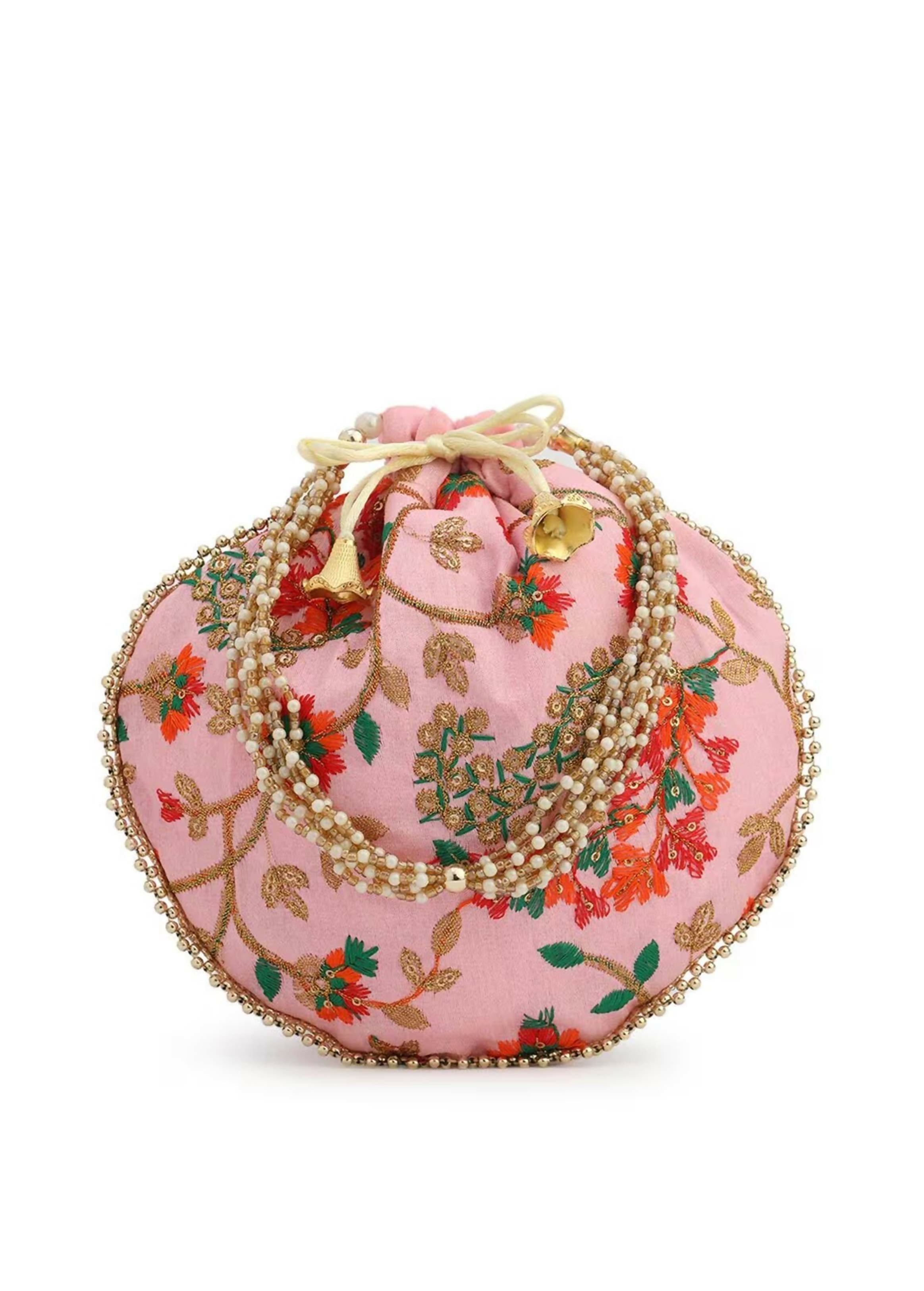 Joban Fashion Embroidered Potli Clutch - Peach | Grocsy