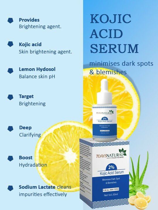 7 Days 2% Kojic Acid Face Serum with Niacinamide for Dark Spots Pigmentation | Grocsy
