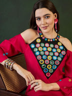 Sangria Embroidered Kurta, Palazzo With Bag Kurta Set | Grocsy