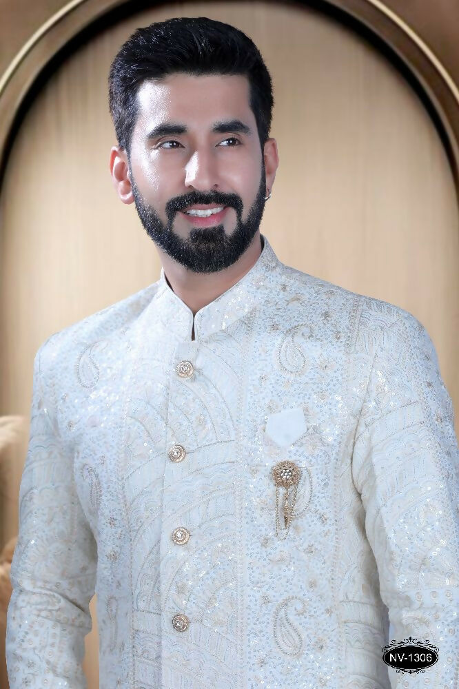 Joban Fashion Men's White Base Silk Kurta with Pyjama | Grocsy