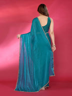 PR Fashion Firozi Jimmy Choo Fabric Palin With Work Lace Saree | Grocsy