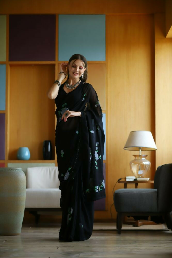 Vamsee Laxmi Black Georgette Saree | Grocsy
