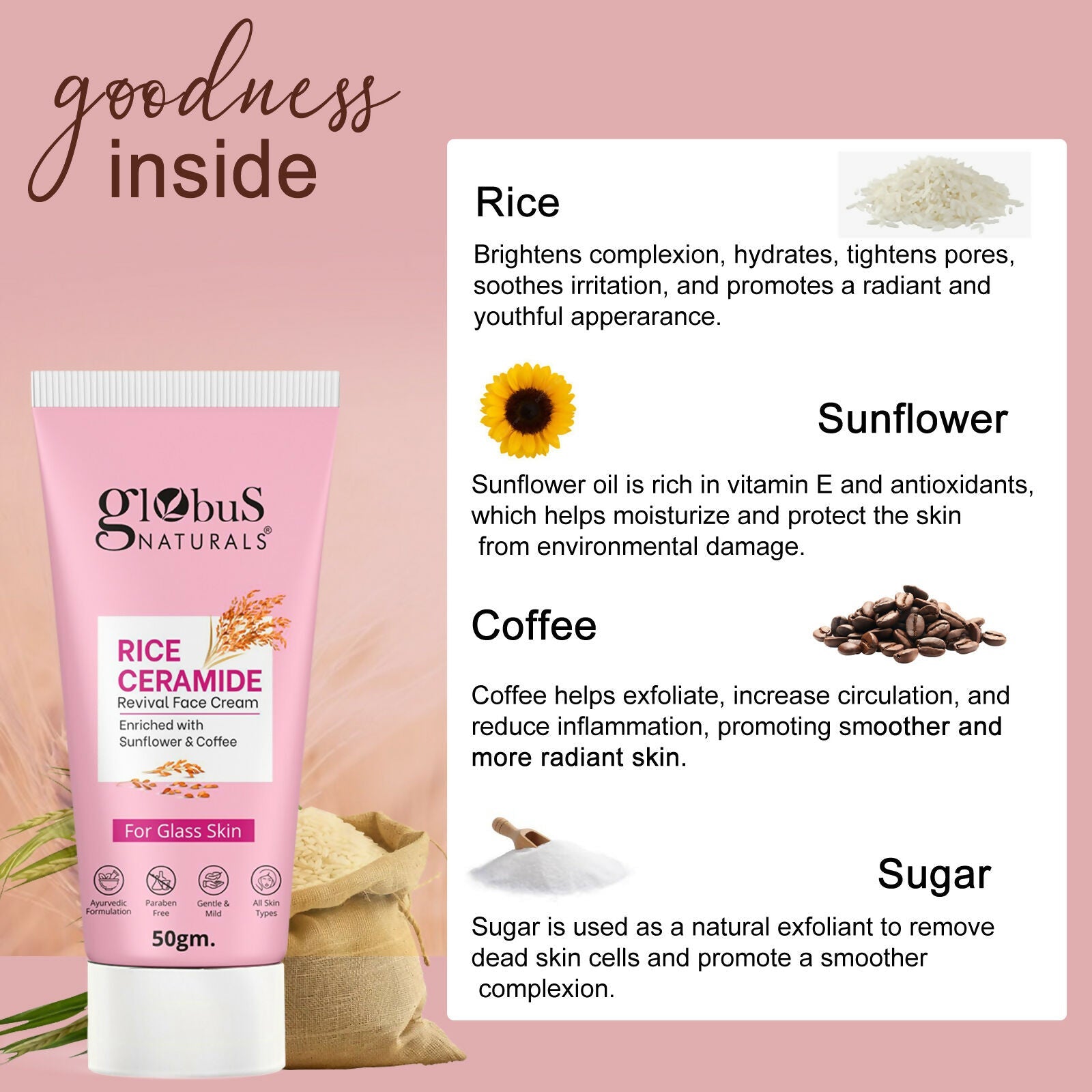 Globus Naturals Rice Ceramide Revival Face Cream | Grocsy