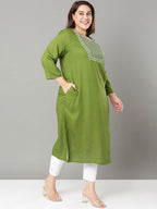 Sztori Plus Size Floral Yoke Design Mirror Work Straight Kurta | Grocsy