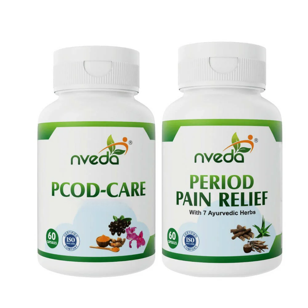 Nveda PCOD Care Capsules and Period Pain Relief Capsules Combo | Grocsy