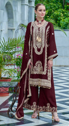 Vastranavya Heavy Chinon With Embroidery Coding Sequence with Real Mirror Work Pakistani Suits | Grocsy