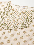 Yufta Women Beige & Green Ethnic Motifs Printed Cotton Kurta with Trouser With Dupatta | Grocsy