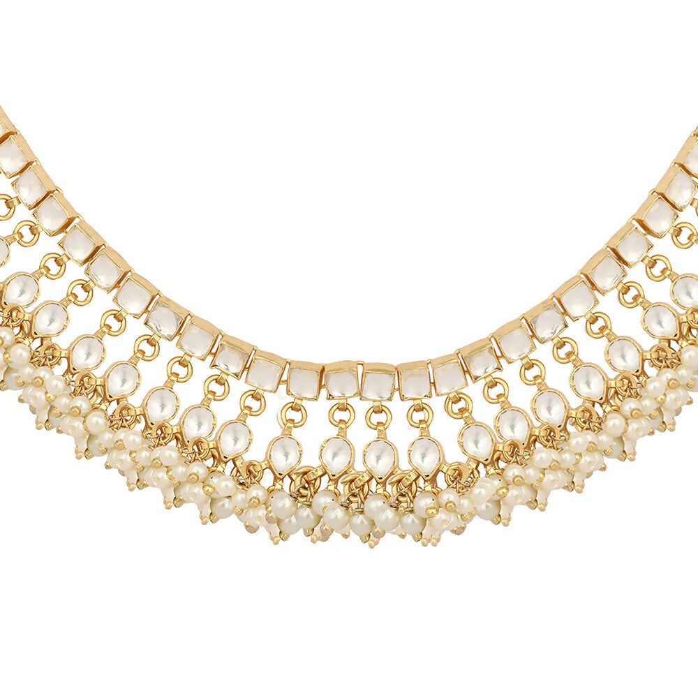 Nuyug 22K Gold Plated Ivory Dusk Kundan Necklace | Grocsy