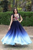 Jyoti Fashion Women's Blue Sequins Embroidery Faux Blooming Anarkali Dress | Grocsy
